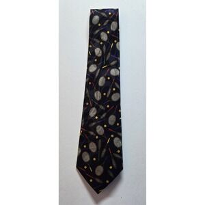 Fratello Handmade Navy Blue Tennis Racquet Ball Pattern Silk Neck Tie